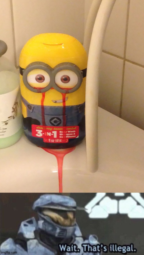 Minion crying blood happily | image tagged in wait that s illegal,funny | made w/ Imgflip meme maker