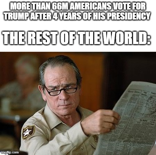 Really! | MORE THAN 66M AMERICANS VOTE FOR TRUMP AFTER 4 YEARS OF HIS PRESIDENCY; THE REST OF THE WORLD: | image tagged in oh really | made w/ Imgflip meme maker