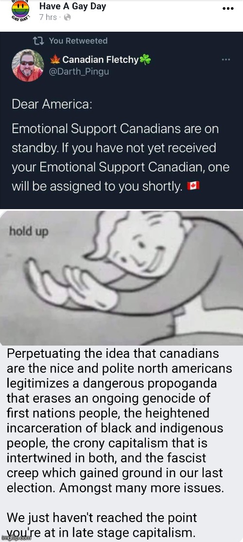 Hold up, Canada isn't nice | image tagged in capitalism,canada,election,propaganda | made w/ Imgflip meme maker