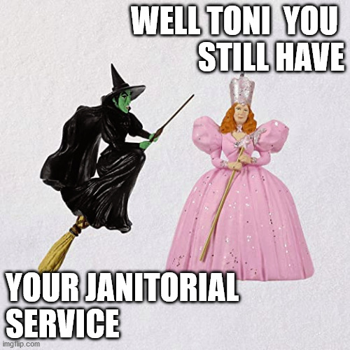 WELL TONI  YOU 
STILL HAVE; YOUR JANITORIAL
SERVICE | image tagged in toni | made w/ Imgflip meme maker