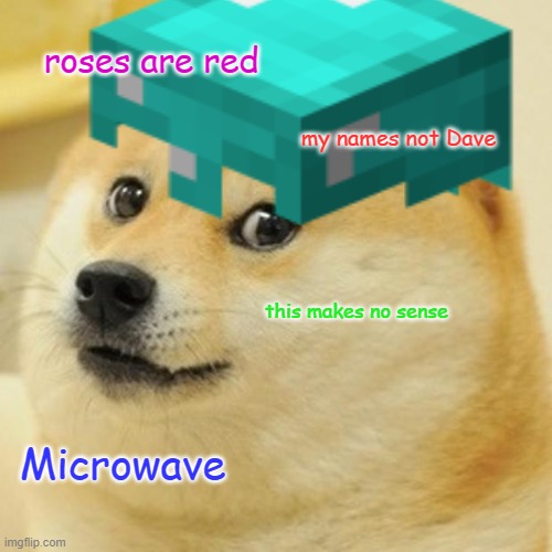 Doggo at  it again | roses are red; my names not Dave; this makes no sense; Microwave | image tagged in doggo,dave | made w/ Imgflip meme maker