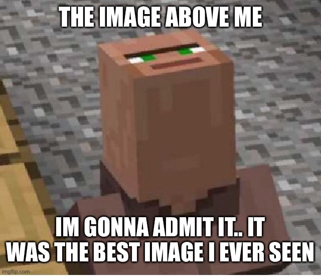 Minecraft Villager Looking Up | THE IMAGE ABOVE ME; IM GONNA ADMIT IT.. IT WAS THE BEST IMAGE I EVER SEEN | image tagged in minecraft villager looking up,memes,funny | made w/ Imgflip meme maker