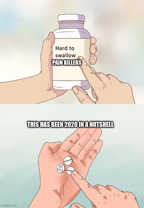 Hard To Swallow Pills | PAIN KILLERS; THIS HAS BEEN 2020 IN A NUTSHELL | image tagged in memes,hard to swallow pills | made w/ Imgflip meme maker