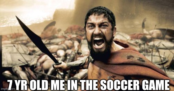 7 year old me in the soccer game | 7 YR OLD ME IN THE SOCCER GAME | image tagged in memes,sparta leonidas | made w/ Imgflip meme maker