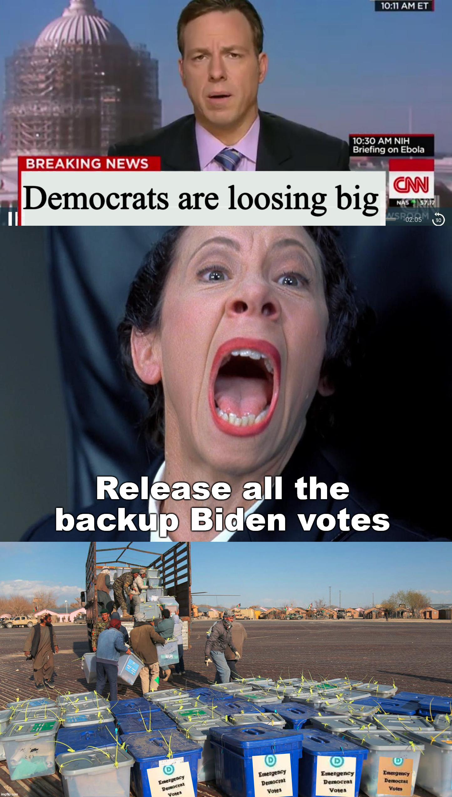 "Cheat to win" is the Democrat motto. They have to lie, cheat and steal to win. | Democrats are loosing big; Release all the backup Biden votes | image tagged in cnn breaking news template,frau farbissina,voter fraud,cheating,democrats | made w/ Imgflip meme maker