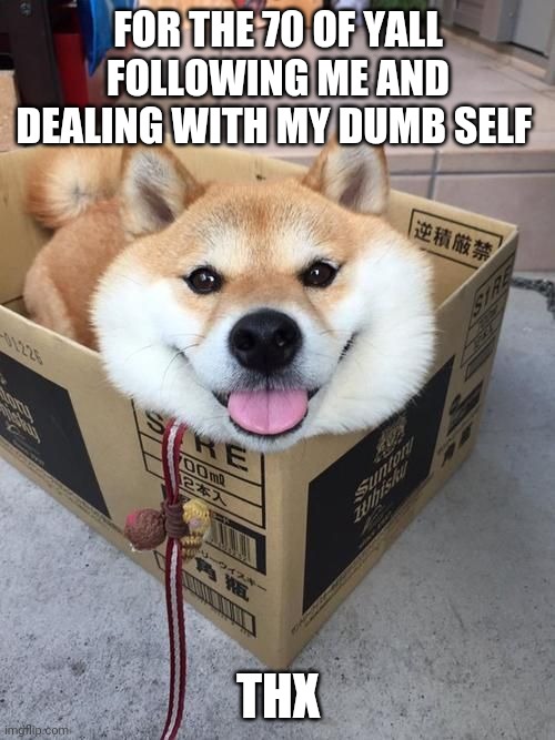 FOR THE 70 OF YALL FOLLOWING ME AND DEALING WITH MY DUMB SELF; THX | made w/ Imgflip meme maker