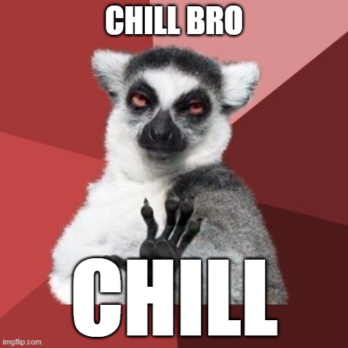 Chill bro | CHILL BRO; CHILL | image tagged in calm down | made w/ Imgflip meme maker