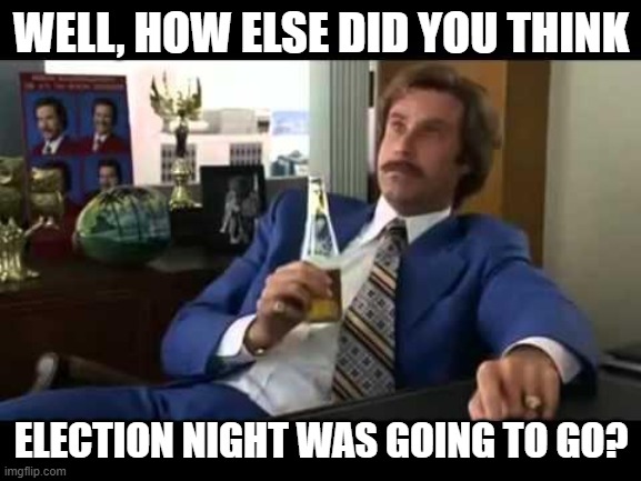 Well That Escalated Quickly |  WELL, HOW ELSE DID YOU THINK; ELECTION NIGHT WAS GOING TO GO? | image tagged in memes,well that escalated quickly | made w/ Imgflip meme maker