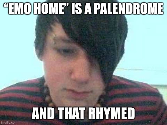 Should I be a rapper? | “EMO HOME” IS A PALENDROME; AND THAT RHYMED | image tagged in emo kid,emo,funny,palendrome,rap | made w/ Imgflip meme maker