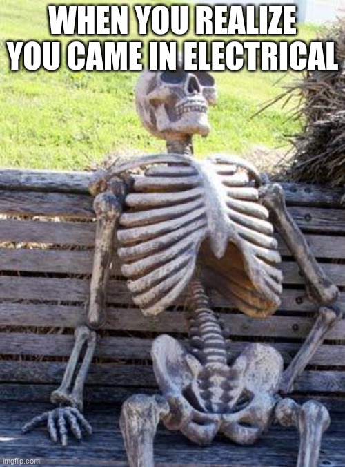 Waiting Skeleton | WHEN YOU REALIZE YOU CAME IN ELECTRICAL | image tagged in memes,waiting skeleton | made w/ Imgflip meme maker