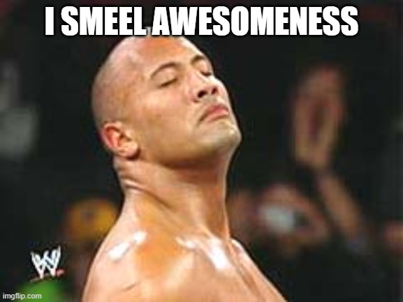 The Rock Smelling | I SMEEL AWESOMENESS | image tagged in the rock smelling | made w/ Imgflip meme maker