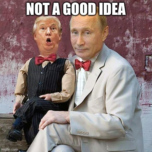 Putin puppet trump | NOT A GOOD IDEA | image tagged in putin puppet trump | made w/ Imgflip meme maker