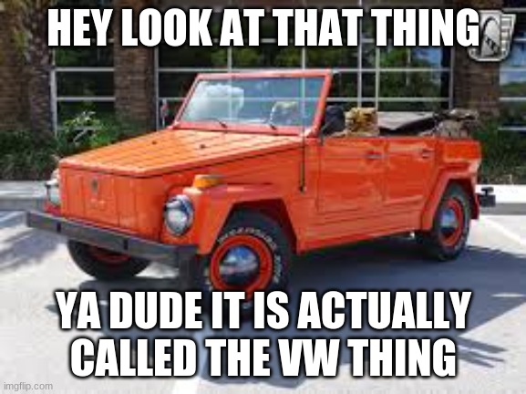 The Thing | HEY LOOK AT THAT THING; YA DUDE IT IS ACTUALLY CALLED THE VW THING | image tagged in cars,funny | made w/ Imgflip meme maker