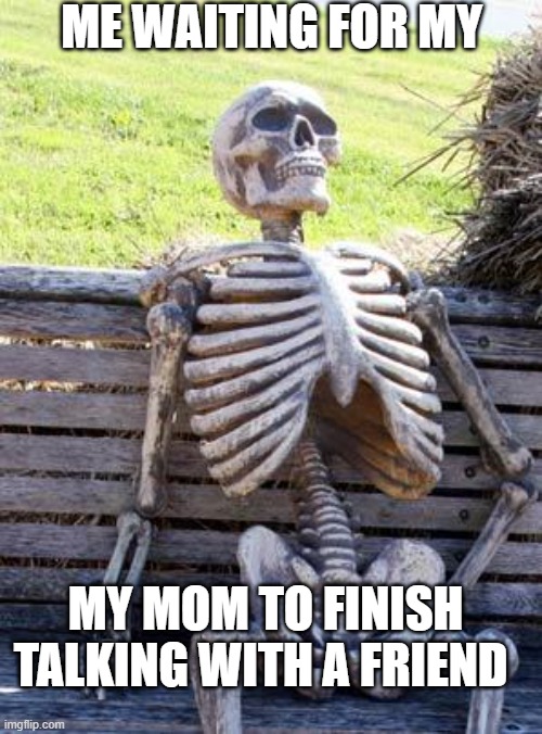 ahhhh | ME WAITING FOR MY; MY MOM TO FINISH TALKING WITH A FRIEND | image tagged in memes,waiting skeleton | made w/ Imgflip meme maker