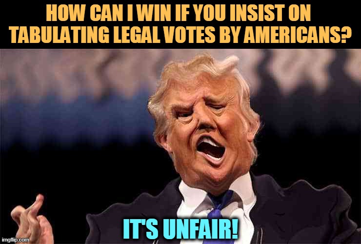 Republicans can only win if they throw out everybody else's votes. | HOW CAN I WIN IF YOU INSIST ON 
TABULATING LEGAL VOTES BY AMERICANS? IT'S UNFAIR! | image tagged in trump emotionally unhinged,trump,block,votes | made w/ Imgflip meme maker
