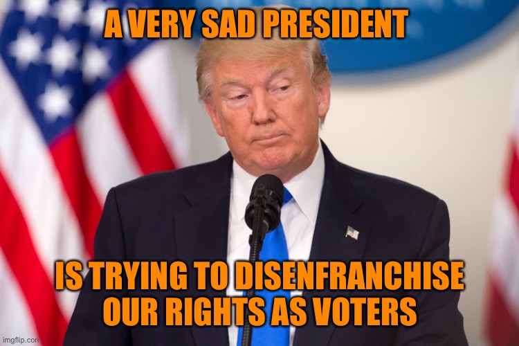 In the end, Your out of here Trump | A VERY SAD PRESIDENT; IS TRYING TO DISENFRANCHISE OUR RIGHTS AS VOTERS | image tagged in donald trump,loser,done,finished,go away,joe biden | made w/ Imgflip meme maker