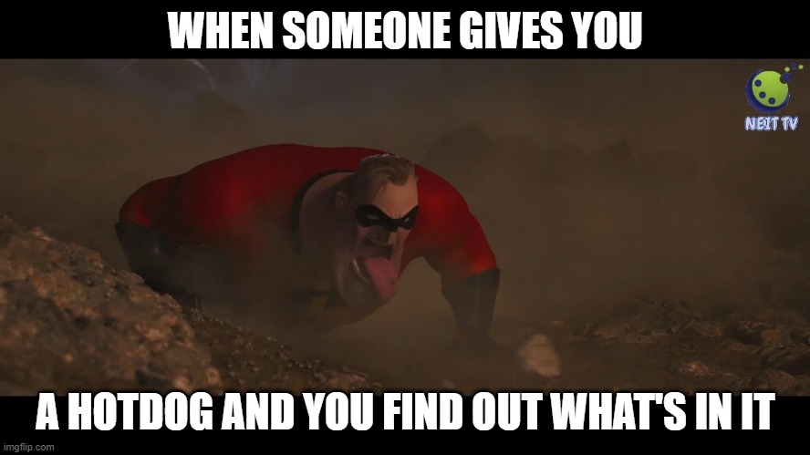 hotdogs | WHEN SOMEONE GIVES YOU; A HOTDOG AND YOU FIND OUT WHAT'S IN IT | image tagged in funny memes | made w/ Imgflip meme maker