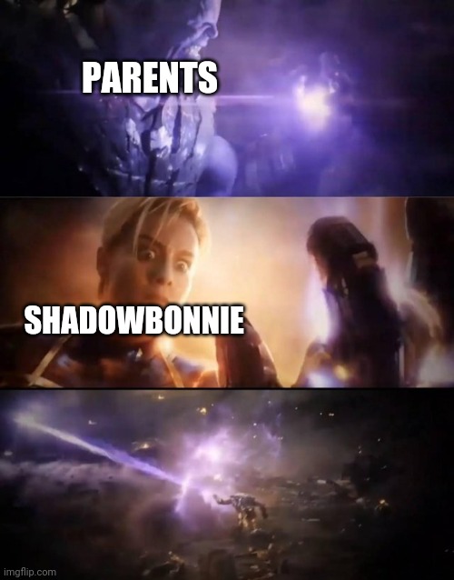 Thanos vs. Captain Marvel | SHADOWBONNIE PARENTS | image tagged in thanos vs captain marvel | made w/ Imgflip meme maker