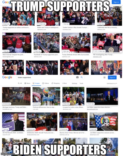 Still wanna say Biden supporters are bad? | TRUMP SUPPORTERS; BIDEN SUPPORTERS | image tagged in trump,biden | made w/ Imgflip meme maker