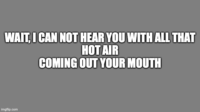 Blank grey | WAIT, I CAN NOT HEAR YOU WITH ALL THAT
HOT AIR
COMING OUT YOUR MOUTH | image tagged in blank grey | made w/ Imgflip meme maker