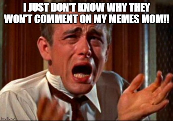 Crying Man | I JUST DON'T KNOW WHY THEY WON'T COMMENT ON MY MEMES MOM!! | image tagged in crying man | made w/ Imgflip meme maker