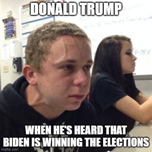 Vein forehead guy | DONALD TRUMP; WHEN HE'S HEARD THAT BIDEN IS WINNING THE ELECTIONS | image tagged in vein forehead guy | made w/ Imgflip meme maker