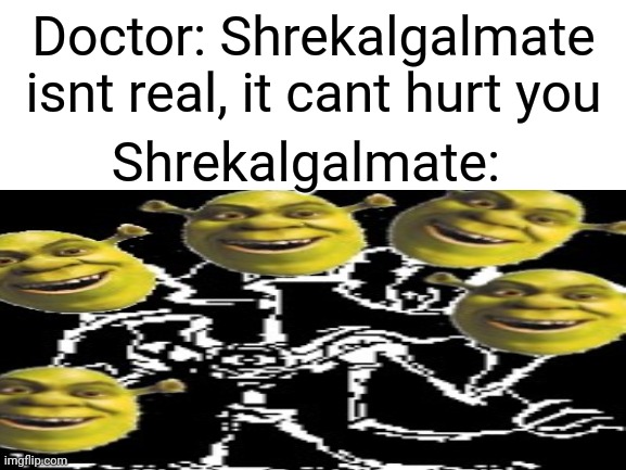 Shrekalgalmate isnt real | Doctor: Shrekalgalmate isnt real, it cant hurt you; Shrekalgalmate: | image tagged in it cant hurt you,shrek,shrekalgalmate,papalgalmate,papyrus,help_tale | made w/ Imgflip meme maker