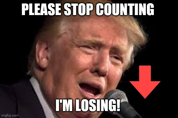 Trump is a sad loser | PLEASE STOP COUNTING; I'M LOSING! | image tagged in donald trump sad | made w/ Imgflip meme maker