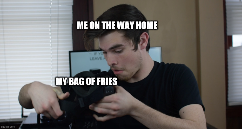 fries | ME ON THE WAY HOME; MY BAG OF FRIES | image tagged in dreadedbread peak | made w/ Imgflip meme maker