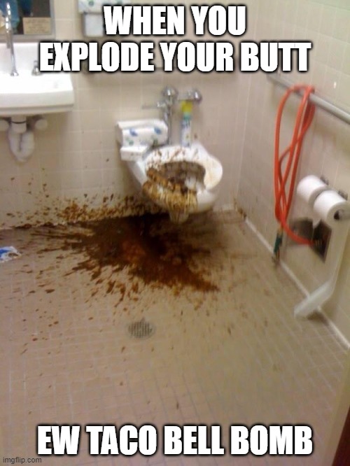 Girls poop too | WHEN YOU EXPLODE YOUR BUTT; EW TACO BELL BOMB | image tagged in girls poop too | made w/ Imgflip meme maker