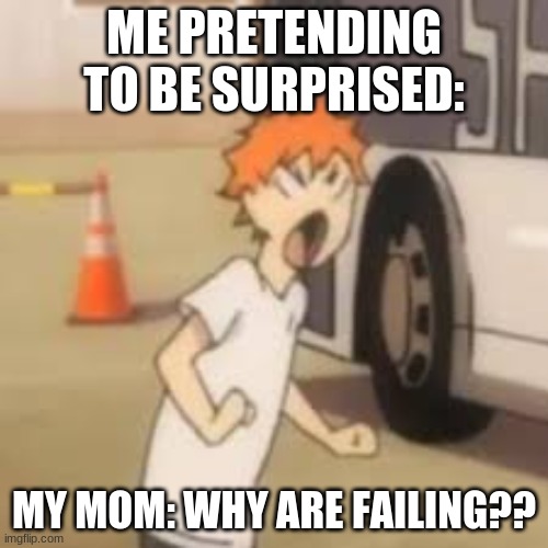 Shoyo Hinata | ME PRETENDING TO BE SURPRISED:; MY MOM: WHY ARE FAILING?? | image tagged in school,failure | made w/ Imgflip meme maker