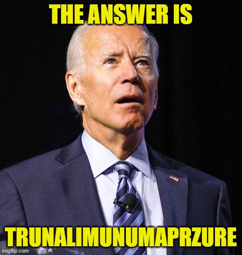 Joe Biden | THE ANSWER IS TRUNALIMUNUMAPRZURE | image tagged in joe biden | made w/ Imgflip meme maker