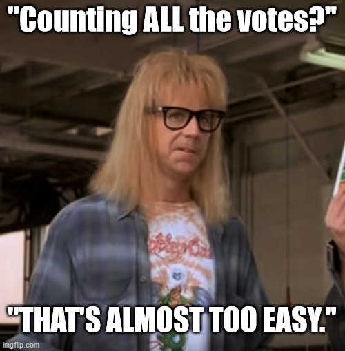 Garth | "Counting ALL the votes?" "THAT'S ALMOST TOO EASY." | image tagged in garth | made w/ Imgflip meme maker
