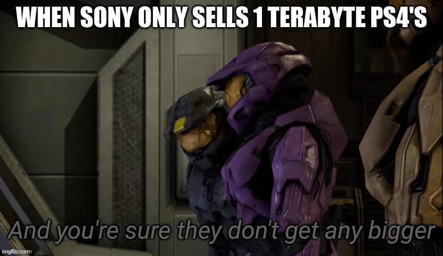 And you're sure they don't get any bigger | WHEN SONY ONLY SELLS 1 TERABYTE PS4'S | image tagged in and you're sure they don't get any bigger | made w/ Imgflip meme maker