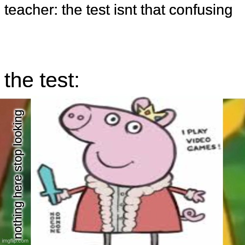 Totally didnt just plaster a image over another template | teacher: the test isnt that confusing; the test:; nothing here stop looking | image tagged in memes,meme,techno,pog,moinecraft,peppa pog | made w/ Imgflip meme maker
