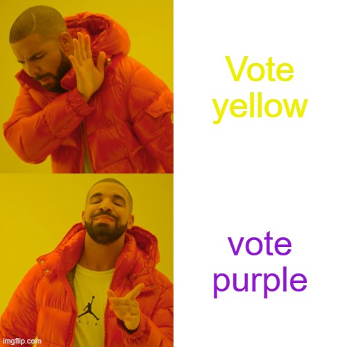 Drake Hotline Bling Meme | Vote yellow vote purple | image tagged in memes,drake hotline bling | made w/ Imgflip meme maker