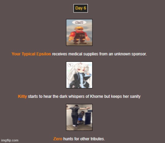 Day 6 | image tagged in hunger games | made w/ Imgflip meme maker