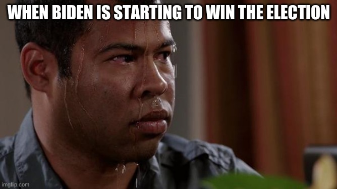 sweating bullets | WHEN BIDEN IS STARTING TO WIN THE ELECTION | image tagged in sweating bullets | made w/ Imgflip meme maker