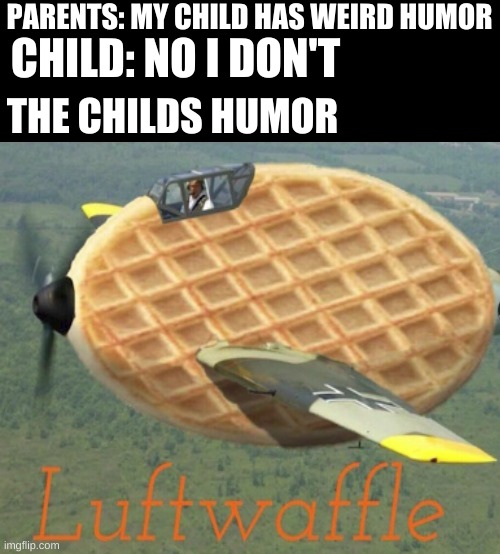 PARENTS: MY CHILD HAS WEIRD HUMOR; CHILD: NO I DON'T; THE CHILDS HUMOR | image tagged in blank black | made w/ Imgflip meme maker