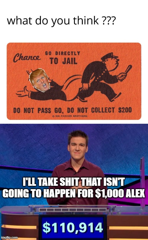 I'LL TAKE SHIT THAT ISN'T GOING TO HAPPEN FOR $1,000 ALEX | image tagged in memes | made w/ Imgflip meme maker