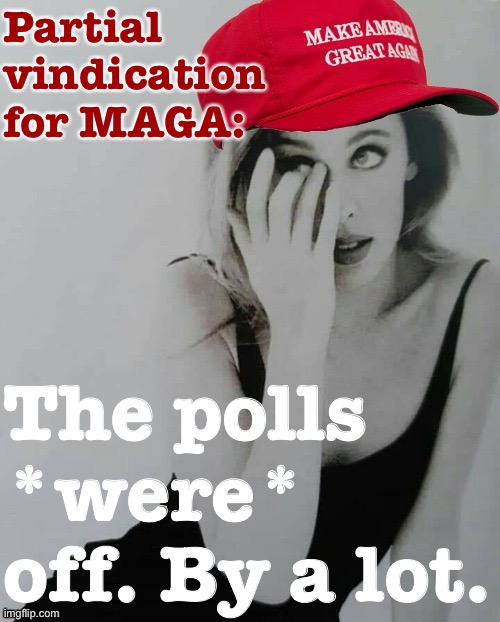 MAGA beat the polls in any number of states, and looks like Republicans will keep the Senate. Cold comfort for them but still. | Partial vindication for MAGA:; The polls *were* off. By a lot. | image tagged in maga kylie crying,polls,election 2020,2020 elections,maga | made w/ Imgflip meme maker