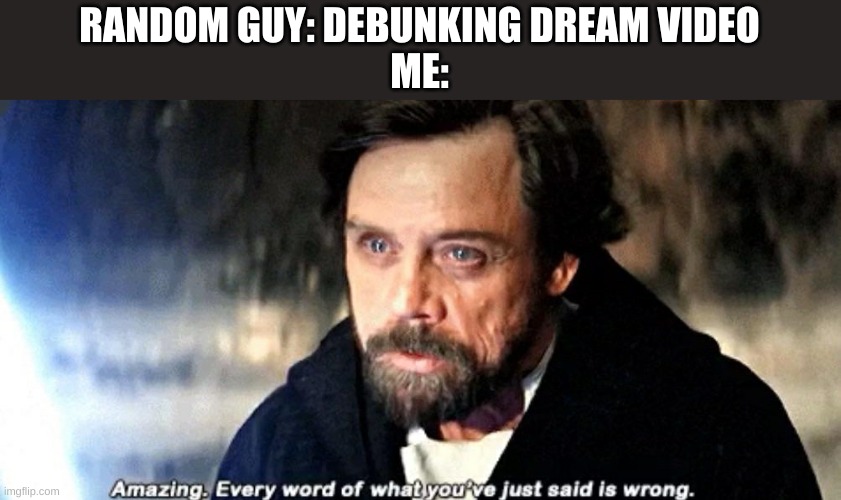 Amazing. Every word of what you just said is wrong. | RANDOM GUY: DEBUNKING DREAM VIDEO
ME: | image tagged in amazing every word of what you just said is wrong | made w/ Imgflip meme maker