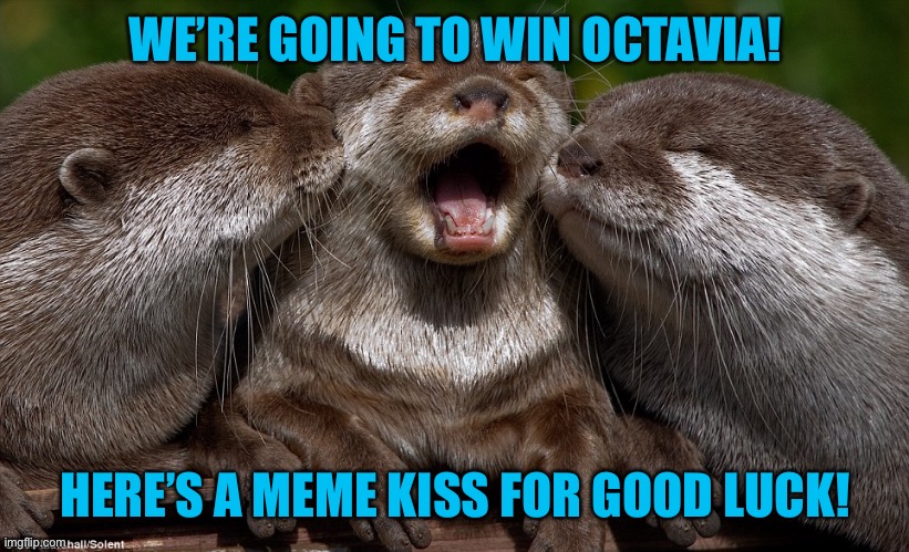 Otter Smooch | WE’RE GOING TO WIN OCTAVIA! HERE’S A MEME KISS FOR GOOD LUCK! | image tagged in otter smooch | made w/ Imgflip meme maker