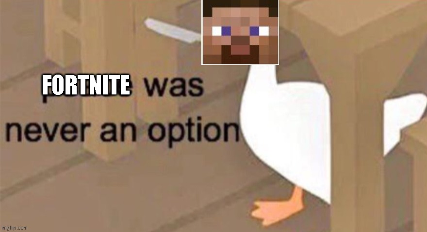 Fortnite was never a option | FORTNITE | image tagged in untitled goose peace was never an option | made w/ Imgflip meme maker