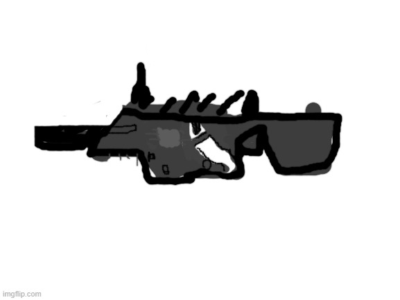 A KRISS Vector with a built in suppresser and a reflex sight on top. | image tagged in blank white template | made w/ Imgflip meme maker