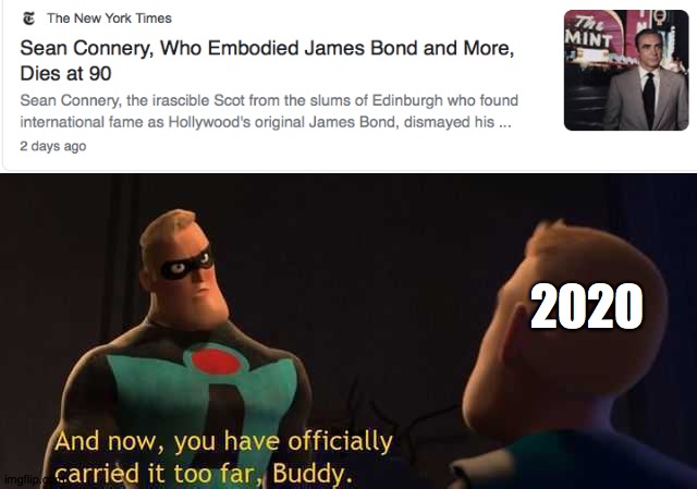 And now you have officially carried it too far buddy | 2020 | image tagged in and now you have officially carried it too far buddy | made w/ Imgflip meme maker