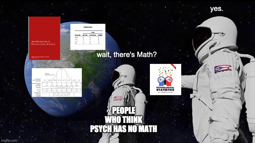 Psychology has Math! | yes. wait, there's Math? PEOPLE WHO THINK PSYCH HAS NO MATH | image tagged in memes,always has been | made w/ Imgflip meme maker