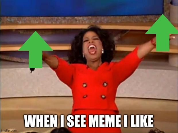 Wholesomeness 100 | WHEN I SEE MEME I LIKE | image tagged in memes,oprah you get a | made w/ Imgflip meme maker