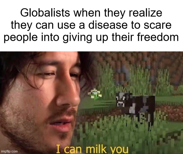 We're gonna see concentration camps before the end of the year. Hazzah! | Globalists when they realize they can use a disease to scare people into giving up their freedom | image tagged in i can milk you template,globalist,tyranny,kung flu,liberal agenda | made w/ Imgflip meme maker