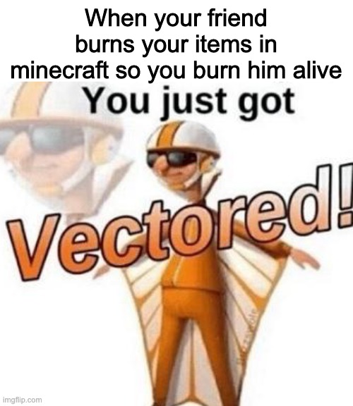 You just got vectored | When your friend burns your items in minecraft so you burn him alive | image tagged in you just got vectored | made w/ Imgflip meme maker